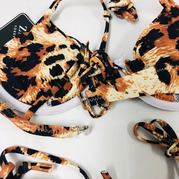 ZAFUL Leopard Tie Underwire Bikini Set - Leopard - Picture 4 of 5